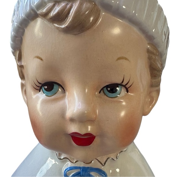 Vintage Ceramic Head Vase Smiling Baby Boy w/ Dimples and Blue Hat - Picture 6 of 8